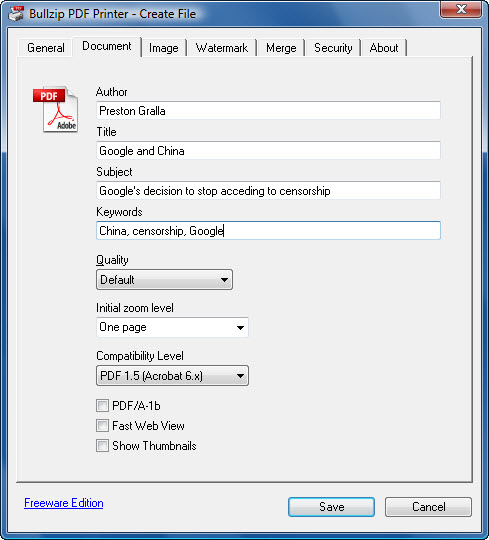 Bullzip PDF Printer printing software