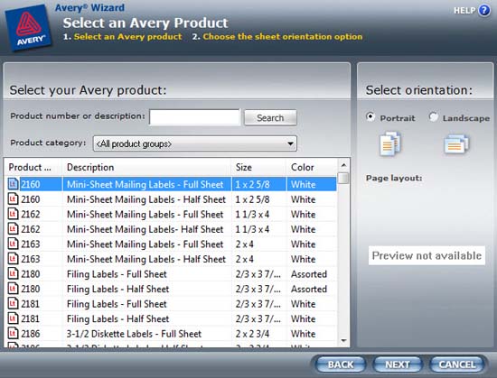 Avery Wizard for Microsoft Office printing software