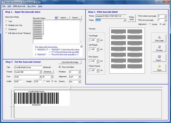 Barcode Generator & Overprinter printing software