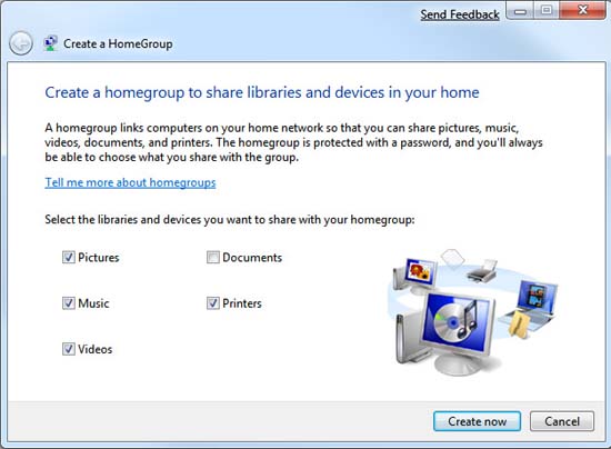 HomeGroup: Select Sharing