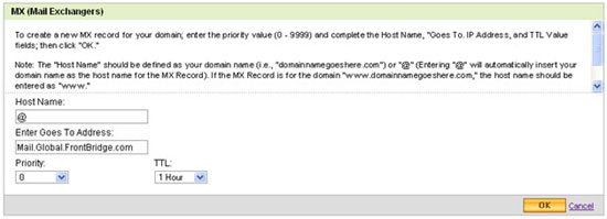 Create new MX record on domain registrar