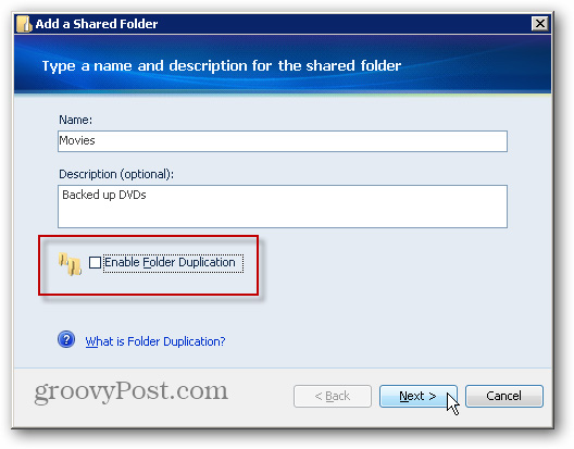 tùy chọn tính năng Folder Duplication