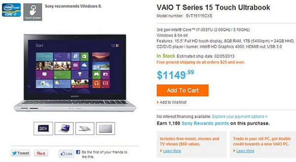 Sony công bố giá của Ultrabook màn hình cảm ứng Vaio T14 và T15