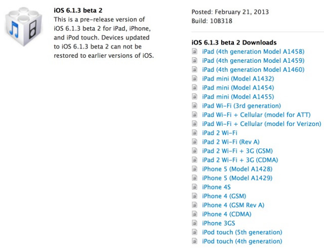 Apple ra phiên bản thử nghiệm thứ 2 của iOS 6.1.3
