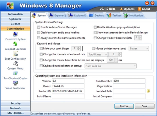 Tùy chỉnh và quản lí hệ thống trong Windows 8