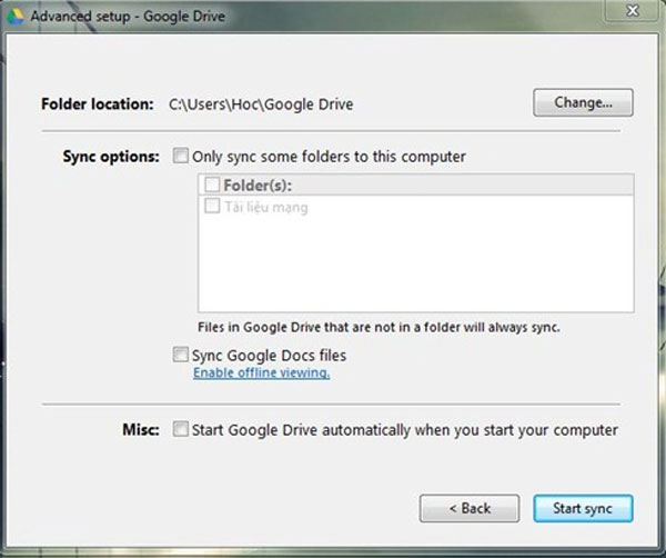 Thiết lập Google Driver thành thư mục trên Windows