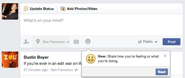 Facebook thêm tính năng chia sẻ cảm xúc