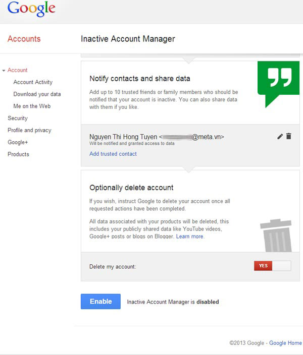 Google ra mắt Inactive Account Manager - Quản lí tài khoản của bạn sau khi bạn qua đời