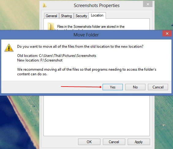 Thay đổi đường dẫn thư mục Screenshots trong Windows 8