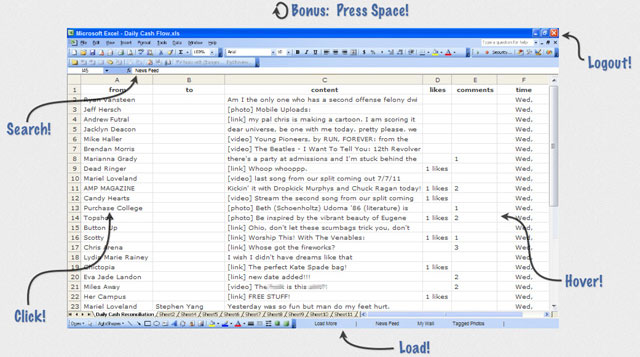 Biến giao diện Facebook thành bảng tính Excel