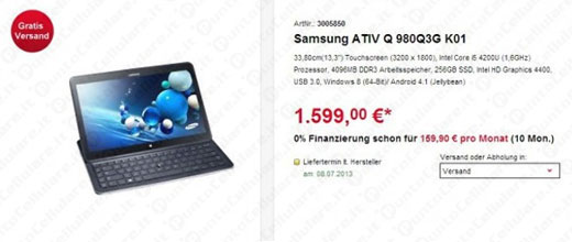 Tablet Ativ Q có giá hơn 44 triệu đồng tại Đức
