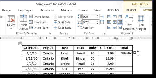 Hướng dẫn tính tổng dòng và cột trong Word 2013