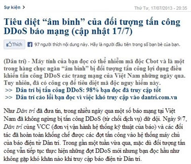 Báo mạng Việt Nam tiếp tục đối mặt với nguy cơ tấn công DDoS