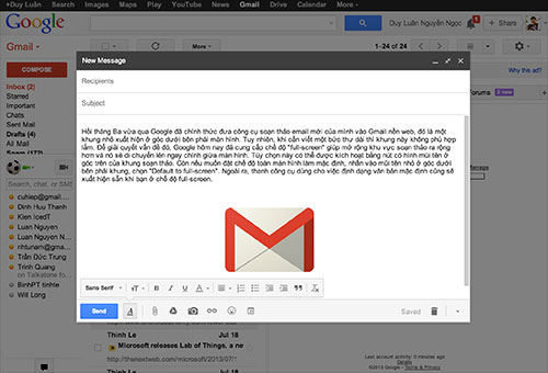 Google bổ sung chế độ soạn thảo toàn màn hình cho Gmail nền web
