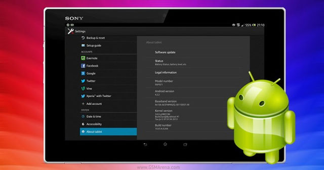 Máy tính bảng Xperia Tablet Z bắt đầu được cập nhật Android 4.2.2