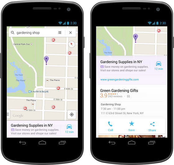 Google Maps đặt quảng cáo trong kết quả tìm kiếm trên ứng dụng di động