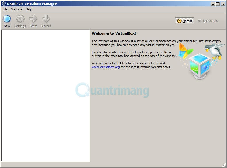 Blog.ToanInfo.Com - Install Windows 8 on VirtualBox main interface of VirtualBox