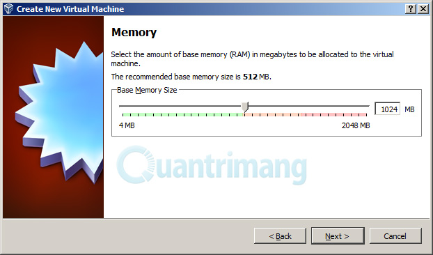Chọn dung lượng bộ nhớ cho máy ảo