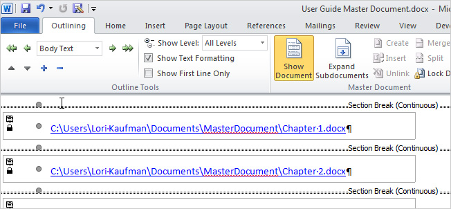 Tạo Master Document trong ứng dụng Microsoft Word