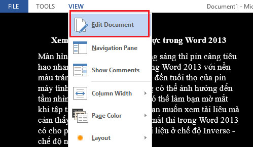 Xem tài liệu với chế độ ngược trong Word 2013