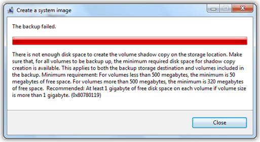 Lỗi “The backup failed” khi tạo image trong Windows 7