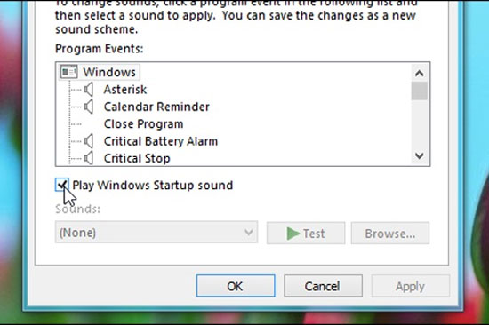 Cách bật/ tắt âm thanh khởi động trong Windows 8 