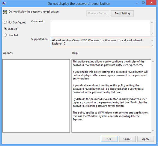 Tắt chức năng hiển thị mật khẩu trong Windows 8 khi đăng nhập