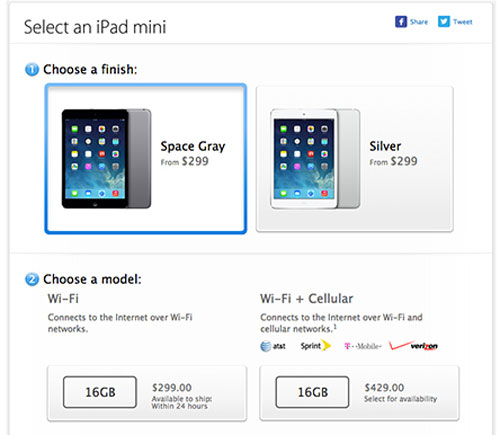 iPad Mini đời đầu giảm giá và đổi tùy chọn màu sắc