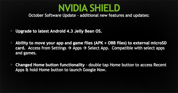 NVIDIA Shield cập nhật phần mềm lên Android 4.3