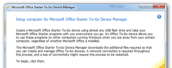 chạy Microsoft Office Starter To-Go Device Manager 2010
