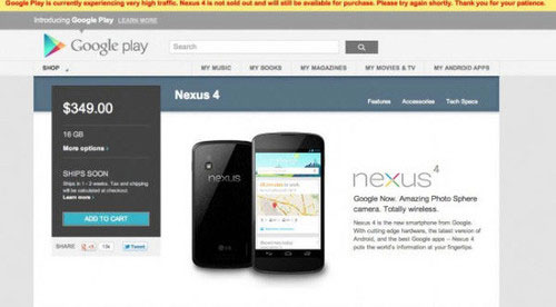Nexus 4 khiến Google Play quá tải