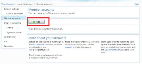 Sử dụng Email theo tên miền với Windows Live Admin Center của Microsoft
