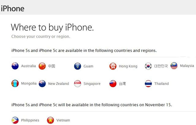 Apple đưa VN vào danh sách bán iPhone 5S từ 15/11