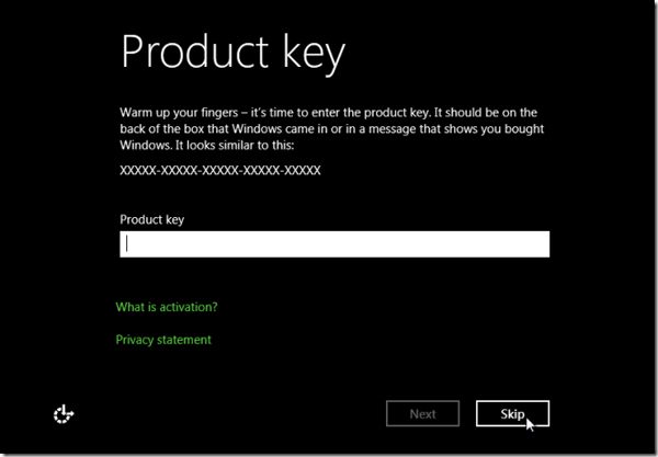 Windows 8 yêu cầu nhập product key