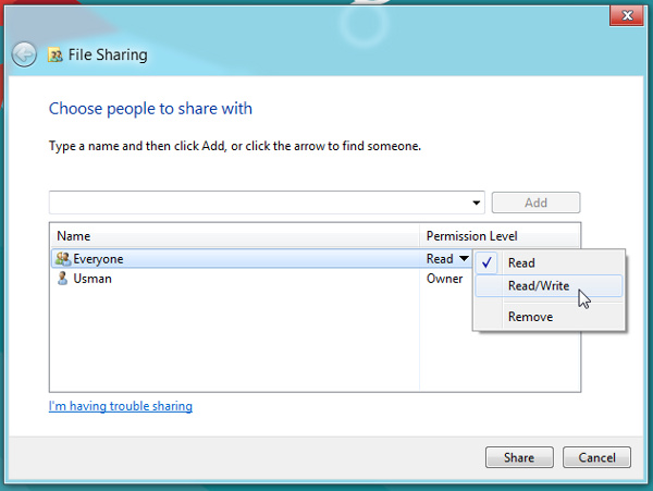 Chia sẻ người dùng và thư mục trên mạng LAN trong Windows 8 