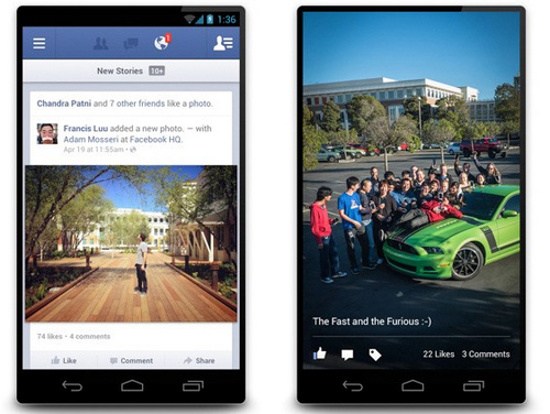 Ứng dụng Facebook trên Android lên bản mới