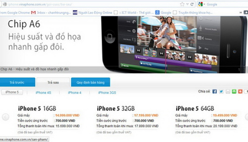 VinaPhone công bố giá bán iPhone 5 chính hãng