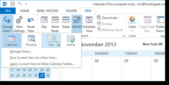 Thêm và hủy bỏ ngày nghỉ vào Lịch trong Outlook 2013