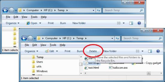 Thêm nút Delete vào thanh công cụ Windows 7 Explorer