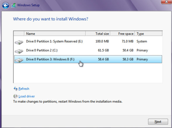 phân vùng cài Windows 8