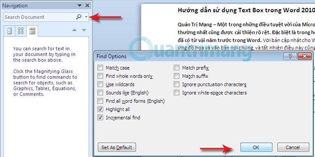 Hướng dẫn sử dụng Navigation Pane trong Word 2010