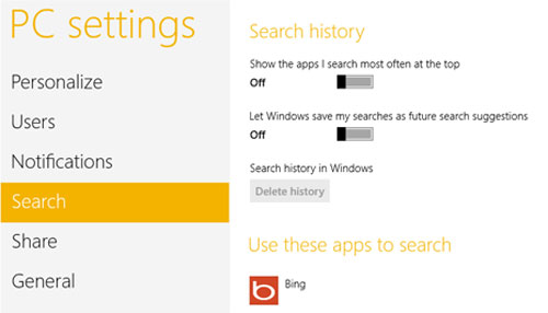 Xóa hoặc vô hiệu hóa lịch sử tìm kiếm trên Windows 8